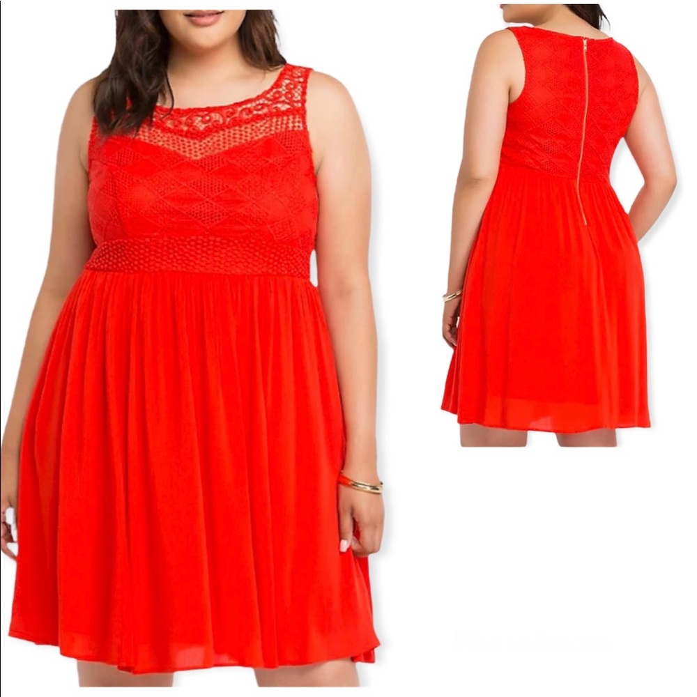 Torrid Gauze Crochet Skater Dress Red Lace Sleeveless Women's Plus Size 26